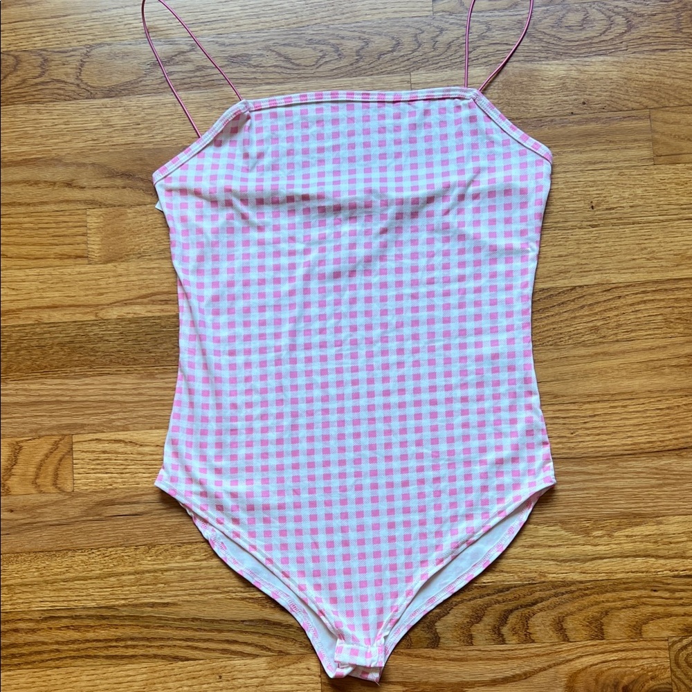 Gaze Pink and White Checkered Bodysuit